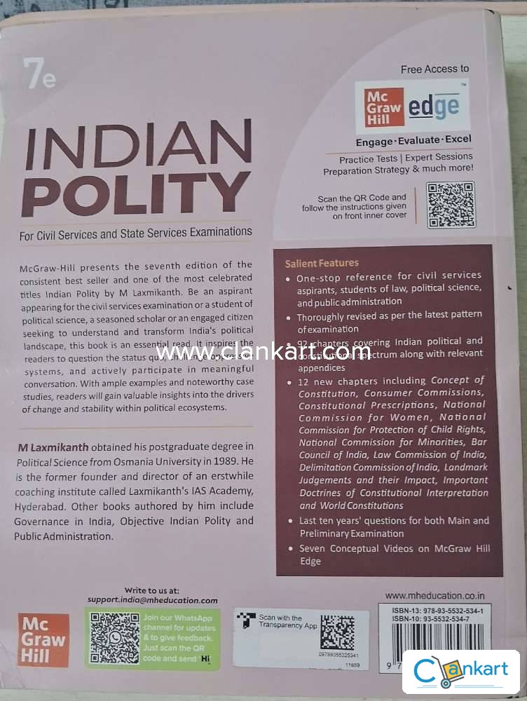 Buy Indian Polity For Civil Service And State Service Exam Book In Excellent Condition At