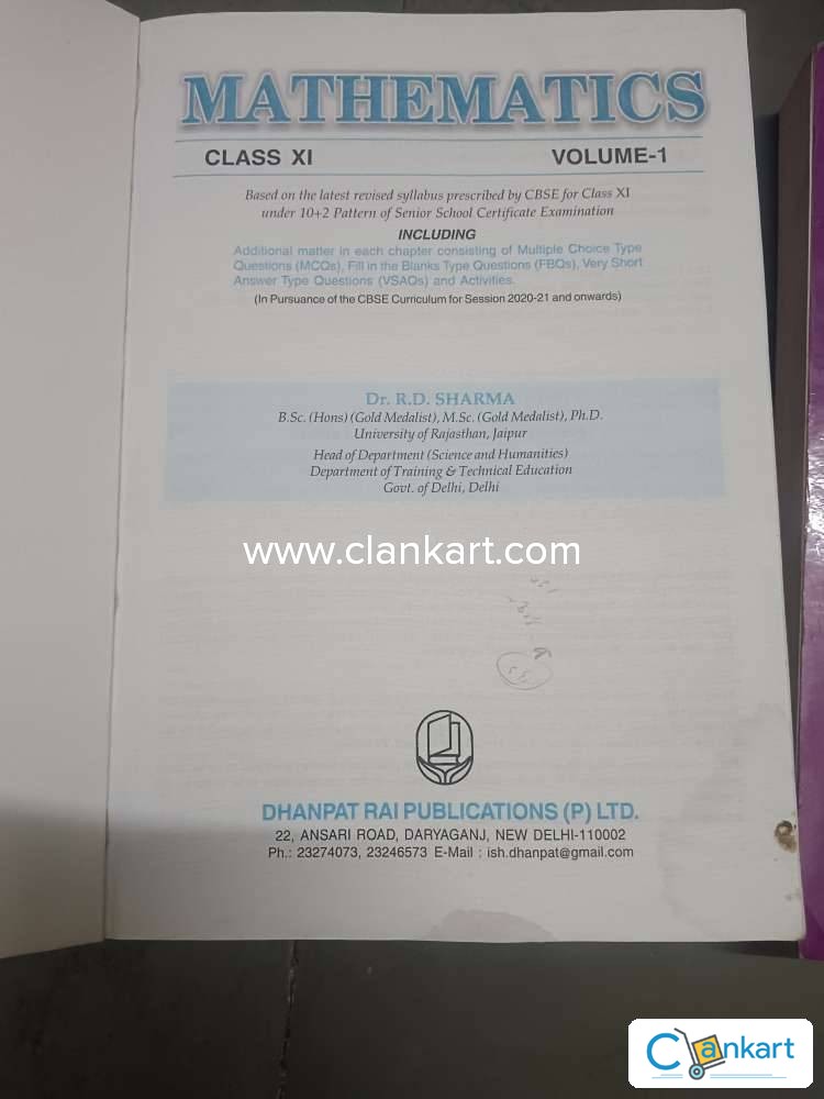 Buy 'R.D. Sharma Class XI Maths Vol 1 & 2' Book In Excellent Condition ...